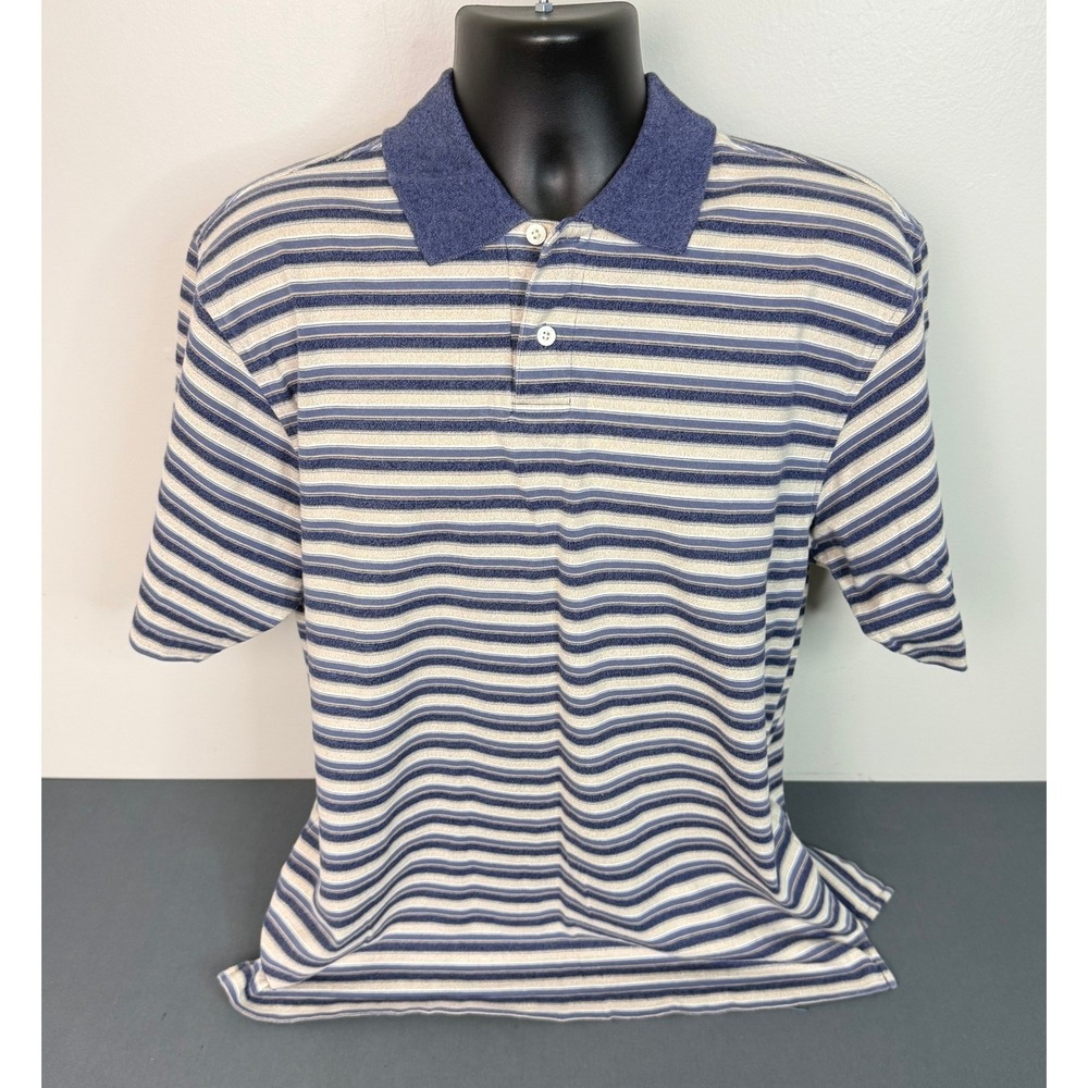 Nicklaus Men's Striped Short Sleeve Cotton Polo Shirt Blue Size Small Preppy